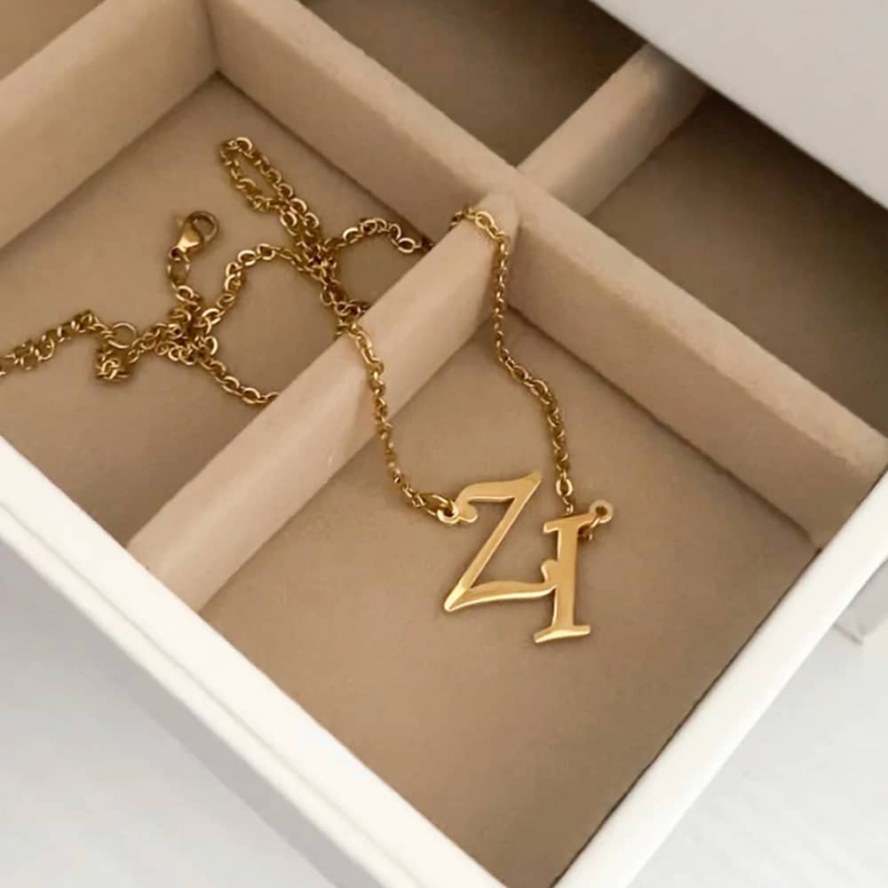 joint couples initial necklace for women in jewellery box