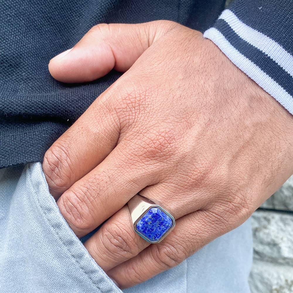 mens lapis lazuli gemstone ring stainless steel