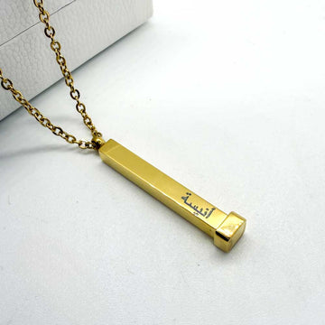 engraved gold plated bar necklace with name engraved on clearance sale for women