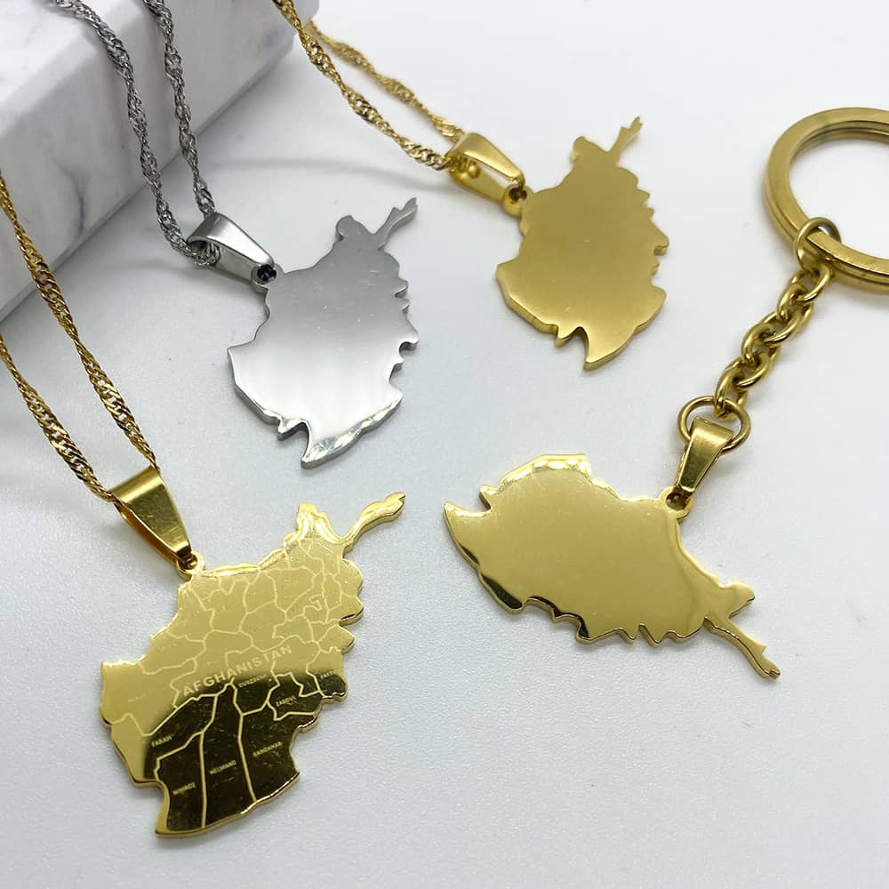 afghanistan map pendant in silver, 18ct gold