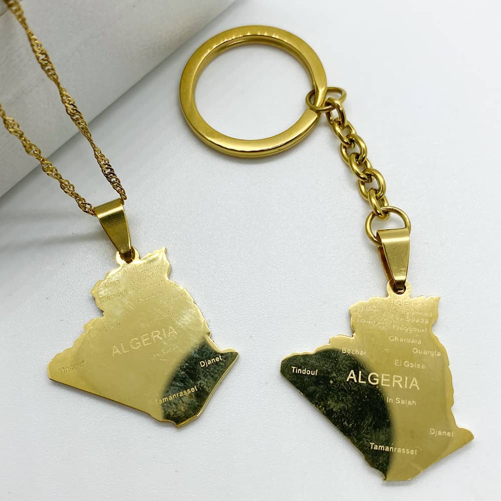 Algeria Map Necklace in 18k Gold Plated