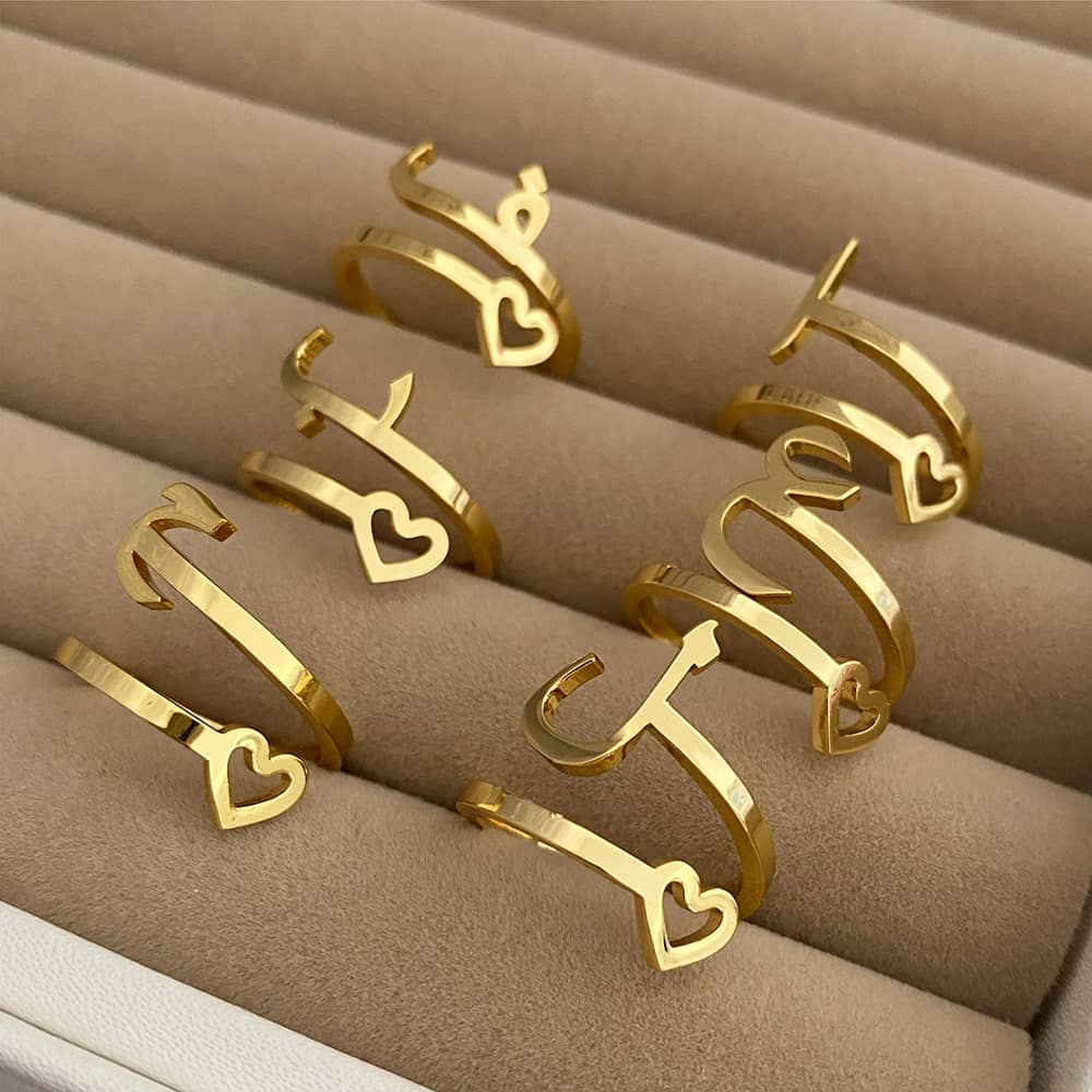 artbyzakia arabic initial twisted rings in 18ct gold plated