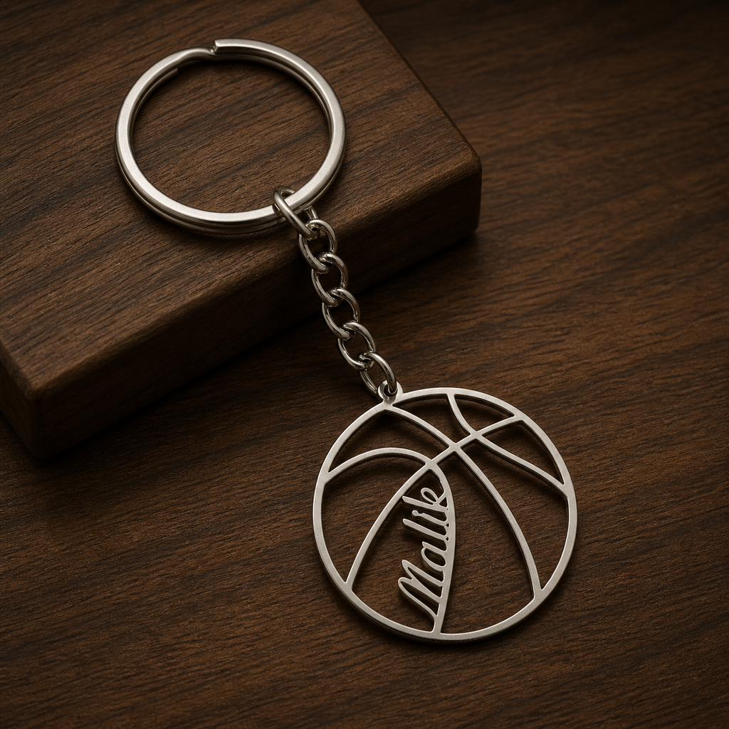 Personalised Football Keychain for Men | Any Language | Silver & Black ...