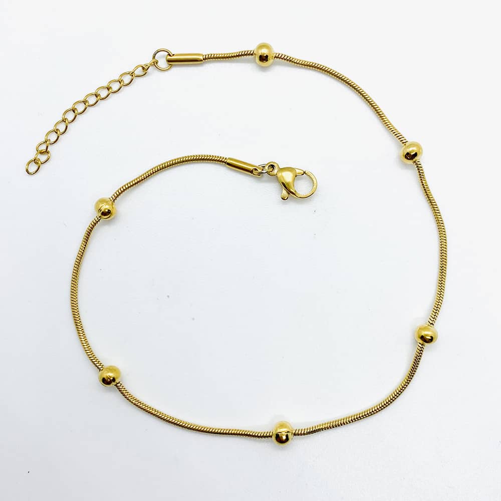 snake chain bobble bead anklet in gold plated