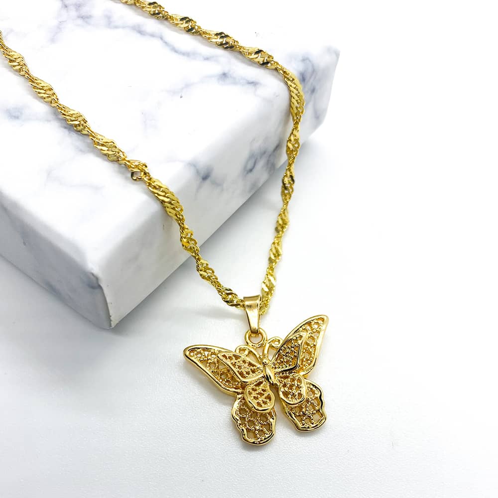 3d butterfly design pendant necklace in 18k gold plated