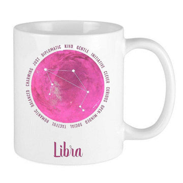 pink celestial zodiac mug design for libra