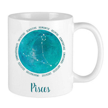 blue celestial design zodiac mug for pisces