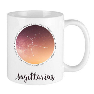 maroon orange celestial design zodiac mug for sagittarius