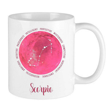 pink celestial design zodiac mug for scorpios