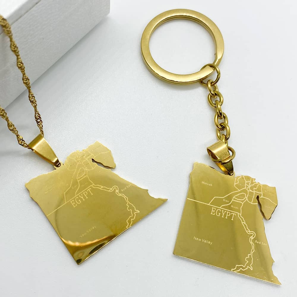 Egypt Map Necklace Keychain in 18ct gold plated