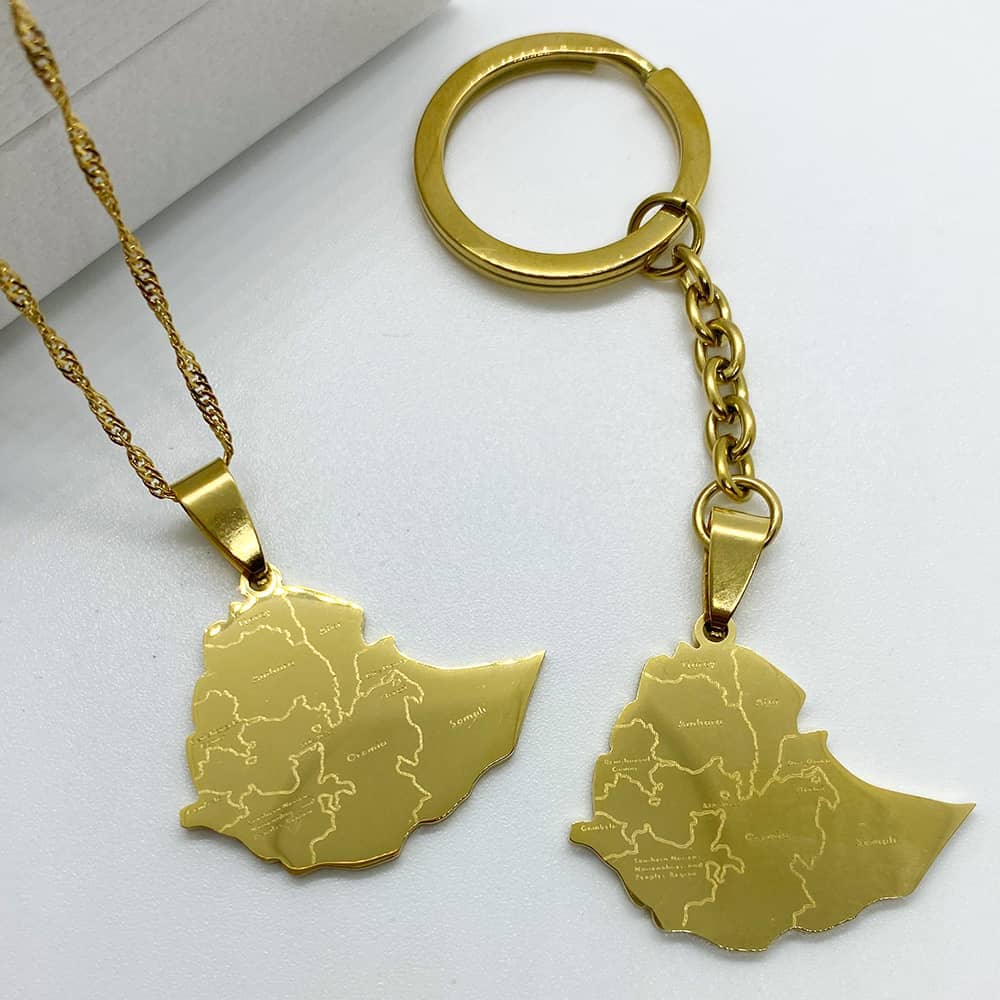 Ethiopia Map Necklace in 18k gold plated