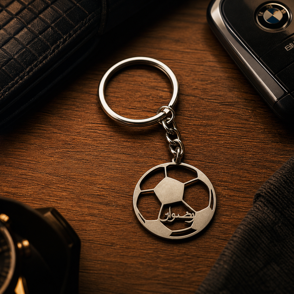 Personalised Football Keychain for Men | Any Language | Silver & Black ...
