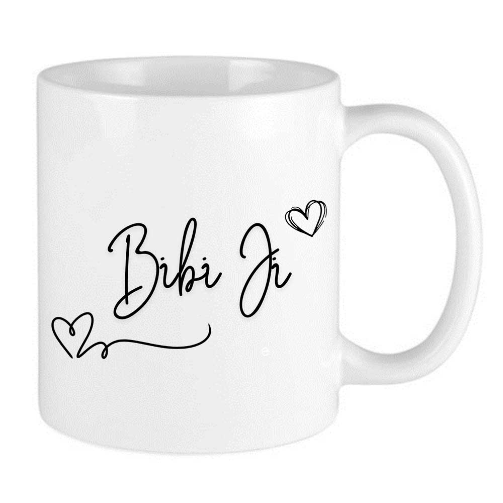 white mug with bibi ji design for punjabi grandma