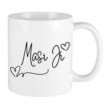 white mug with black masi ji design for indian aunt