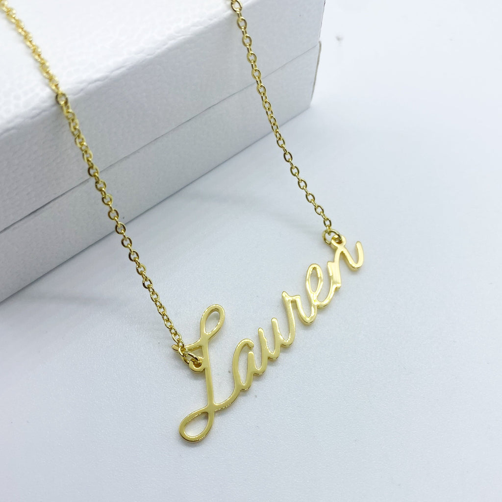 18k gold plated english name necklace lauren