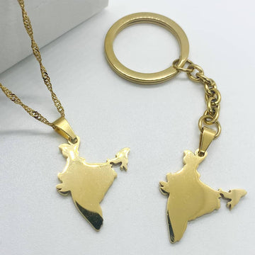 India Map Necklace Keychain in 18ct gold plated