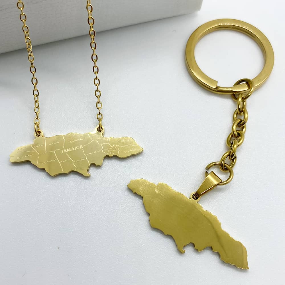 Jamaica map necklace pendant in 18k gold plated