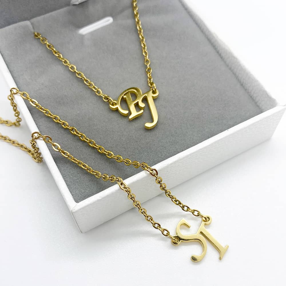 couples initial necklace in 18k gold plated