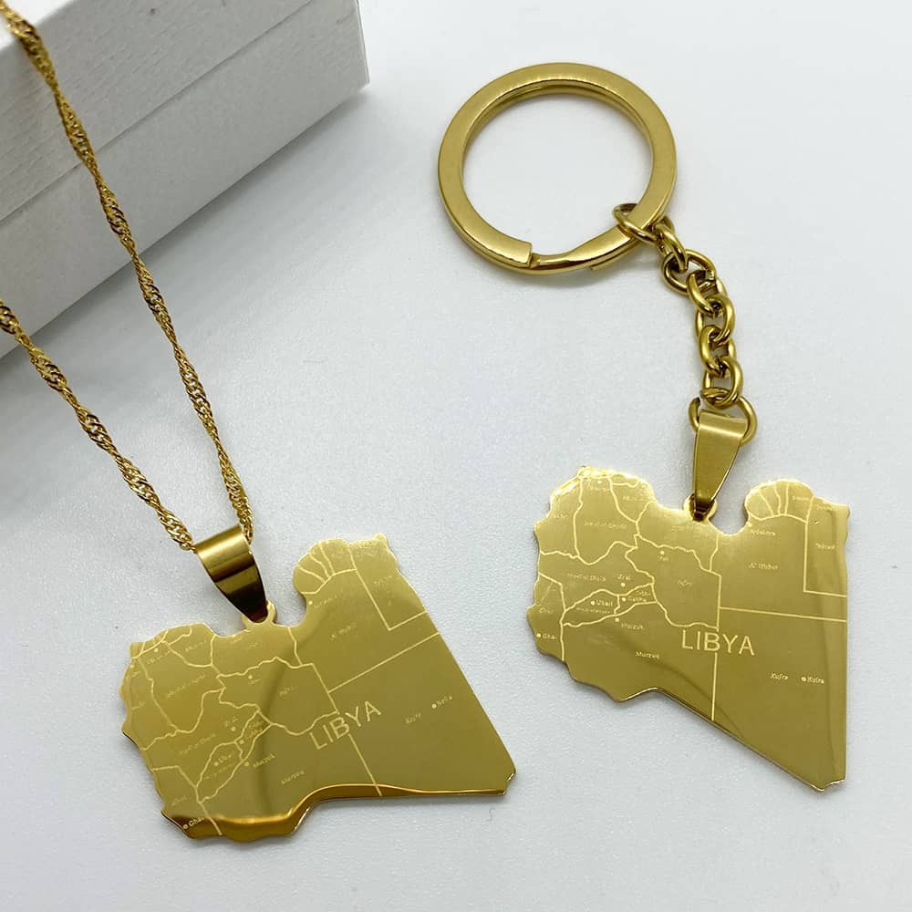 Libya map necklace engraved in 18k gold plated