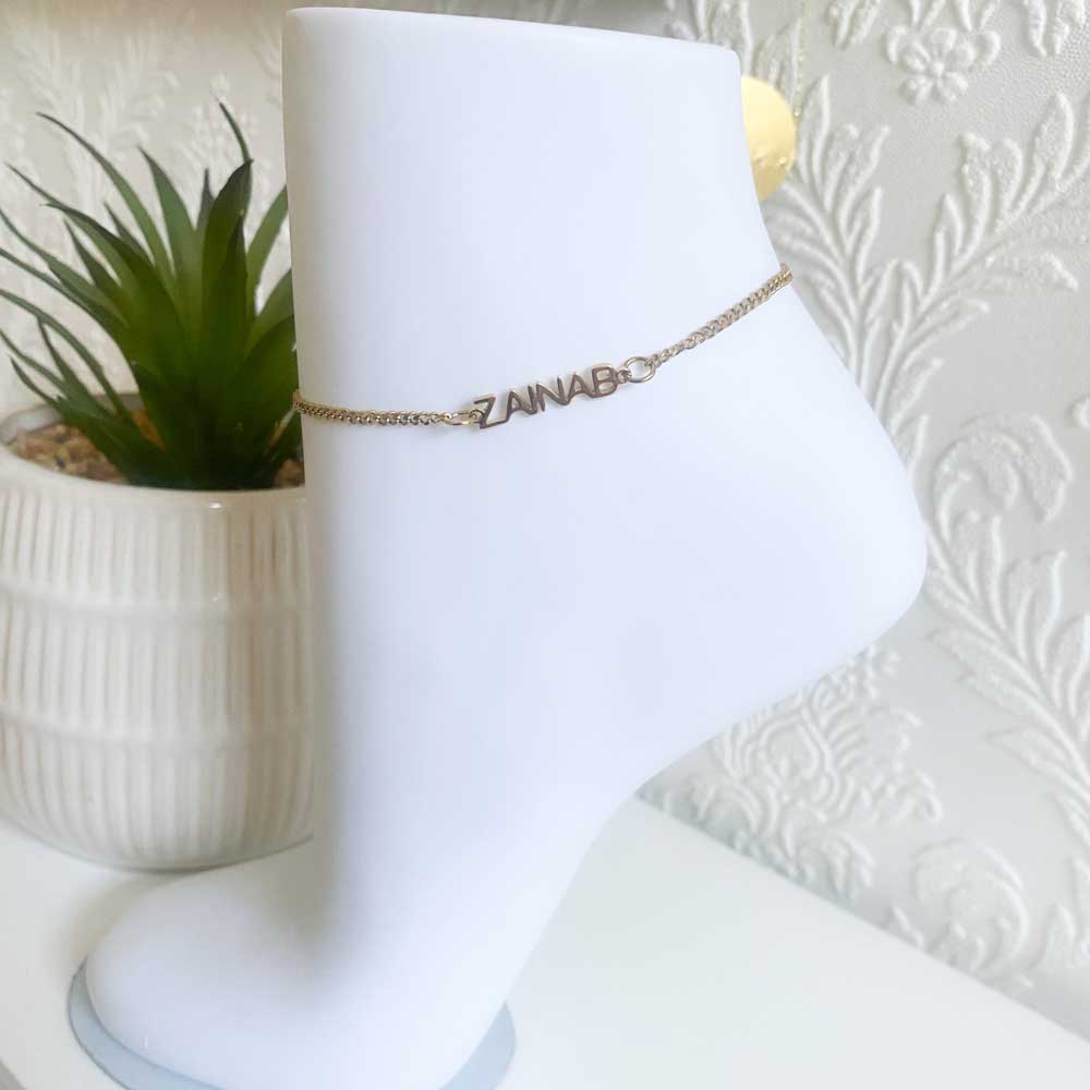 bespoke name anklet in 18ct gold plated anklet for women