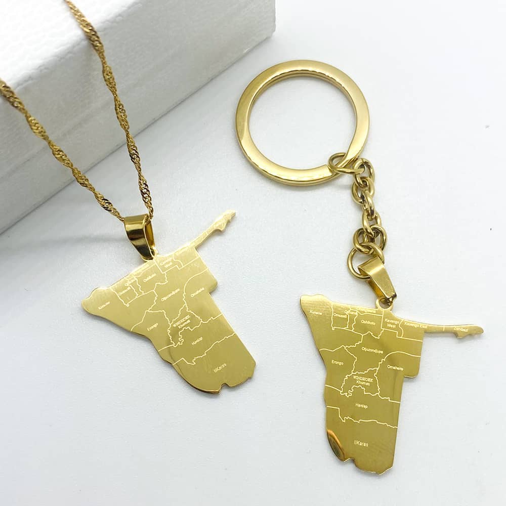 Namibia map necklace in 18k gold plated
