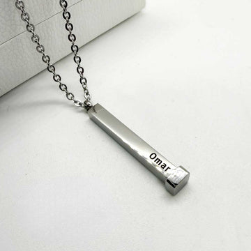 silver bar necklace engraved with the name omar necklace for men