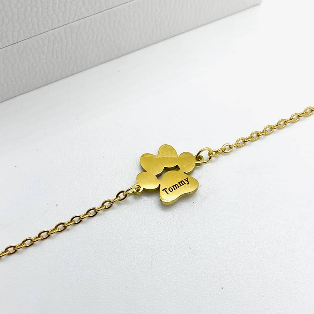 18k gold plated engraved name pawprint bracelet