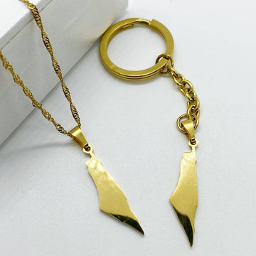 Palestine map necklace in 18k gold plated