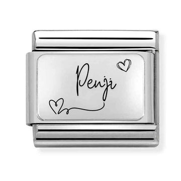 italian link charm with engraved word penji for sister and friends