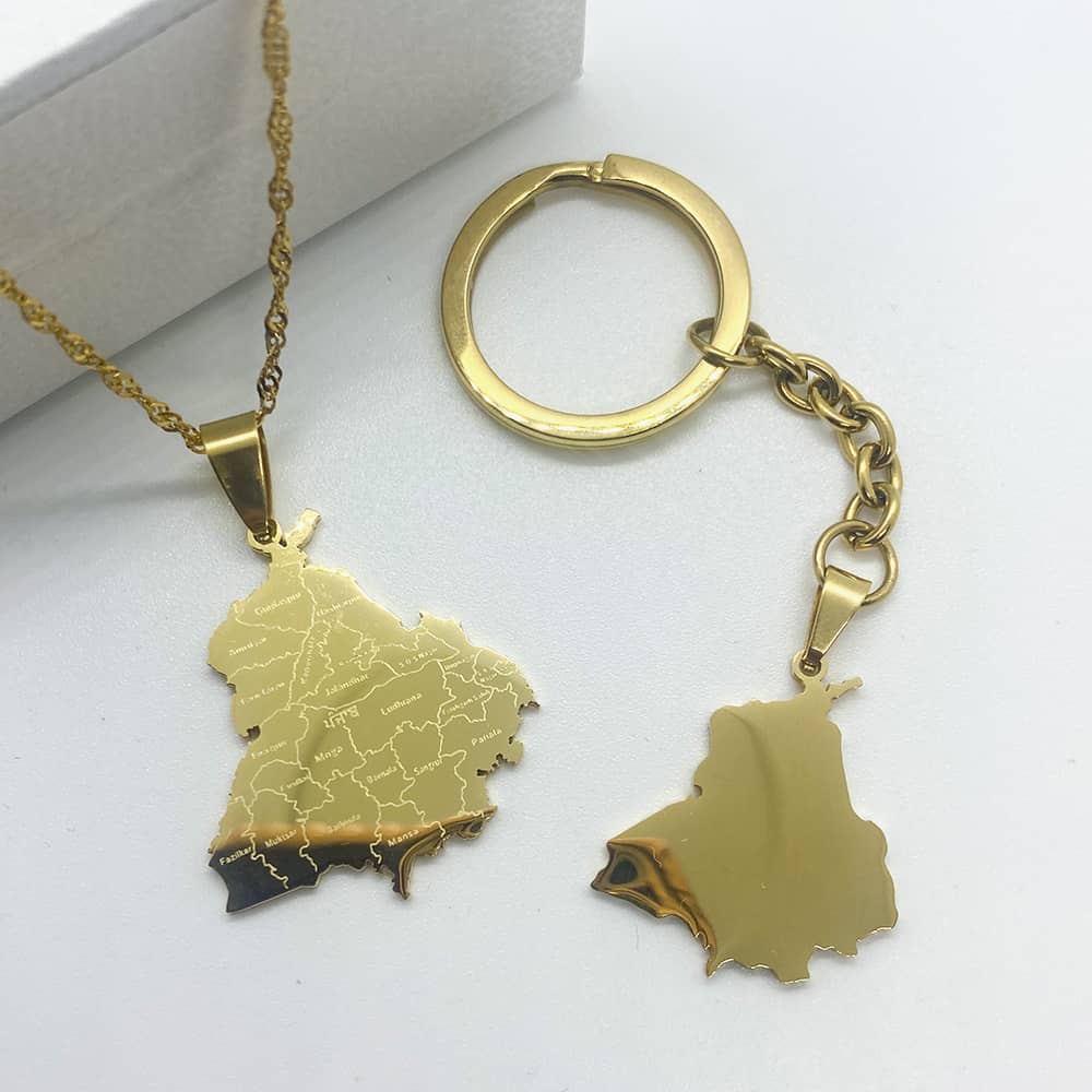 Punjab India State Map Necklace Keychain in 18ct gold plated