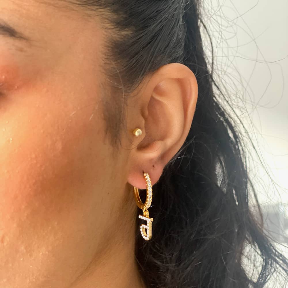 punjabi initial dropper earrings with cubic zirconia
