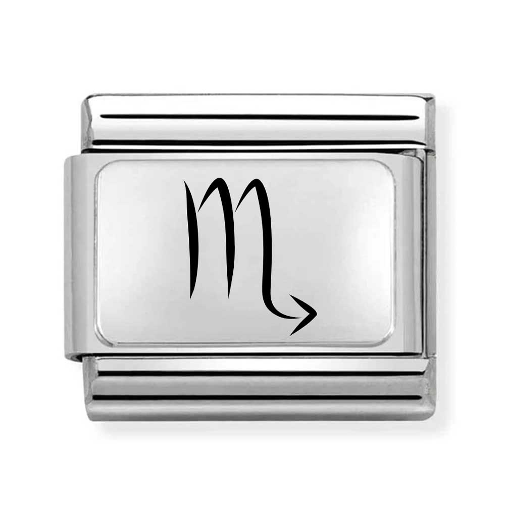 italian link charm in silver stainless steel with scorpio zodiac symbol engraved