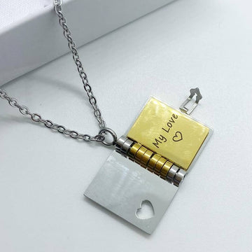 3d diary necklace opens like a book, engraved hidden messages
