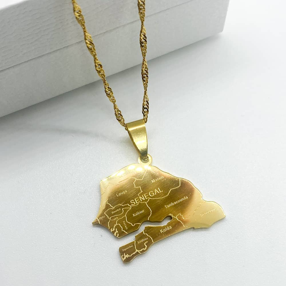 senegal map necklace in 18k gold plated