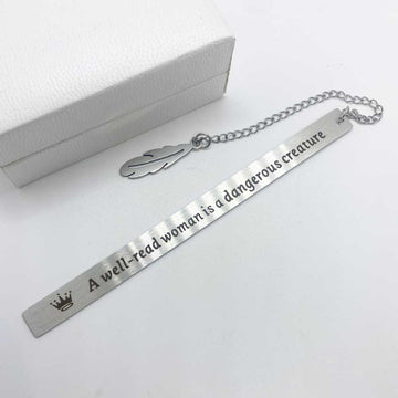 bookmark with engraved text a well read woman is a dangerous creature