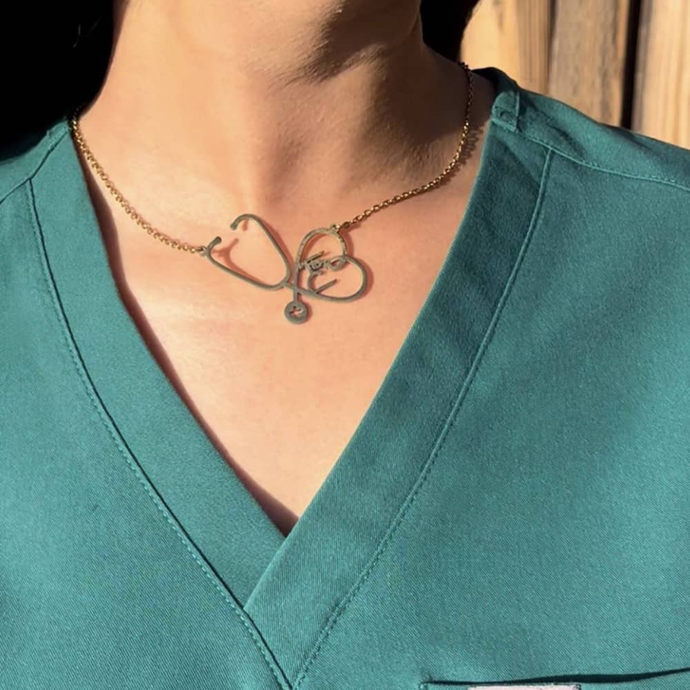 stethoscope name necklace in 18ct gold plated