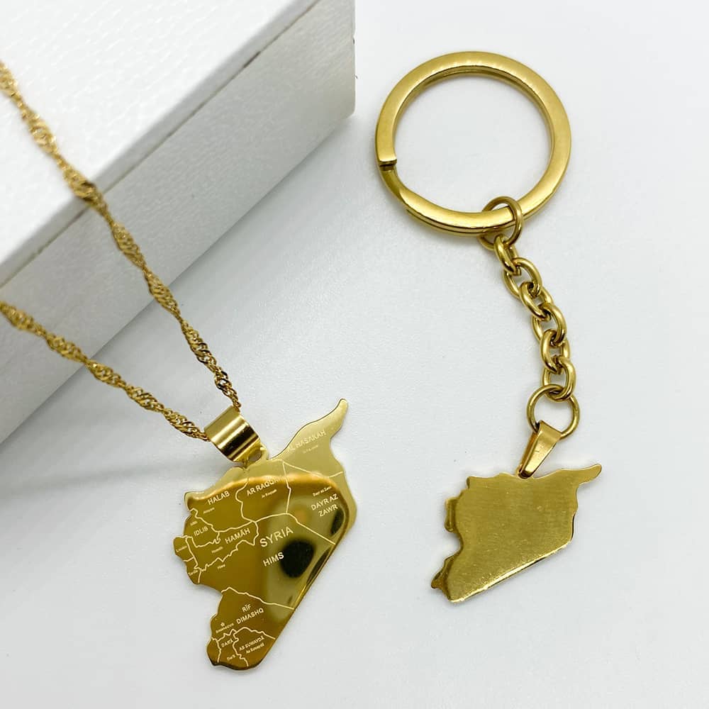 Syria map necklace engraved in 18k gold plated