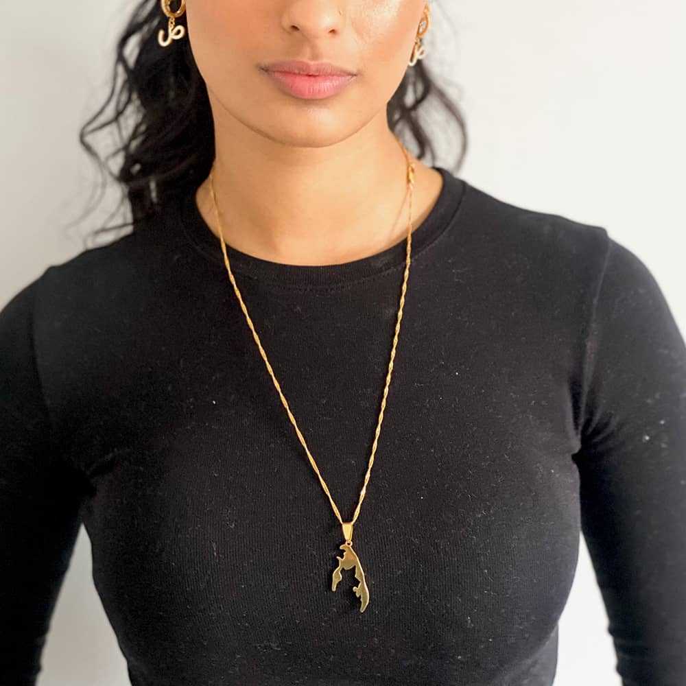 tamil eelam map necklace pendant 18k gold plated