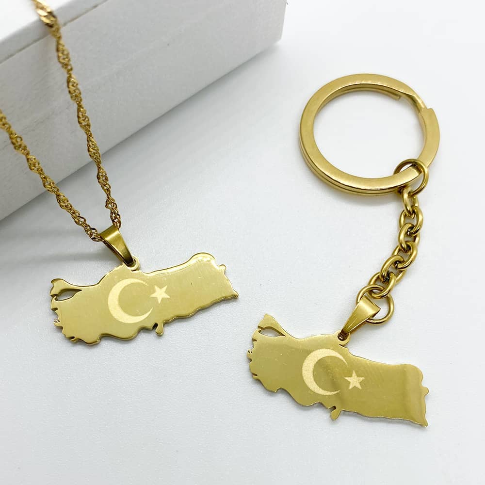 Turkey Map Necklace Keychain in 18ct gold plated