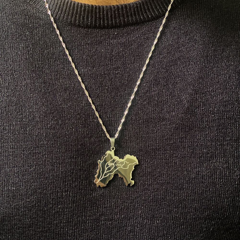 undivided punjab map necklace with the 5 rivers engraved as a mens necklace pendant