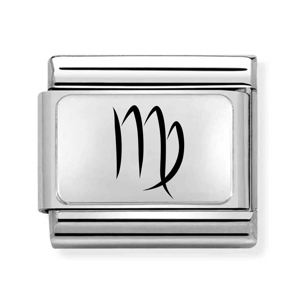 italian link charm in silver stainless steel with engraved virgo zodiac symbol