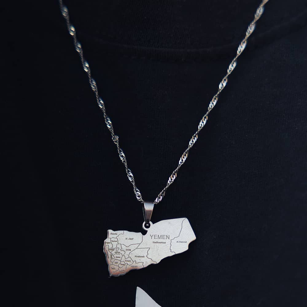 mens yemen map necklace engraved in silver