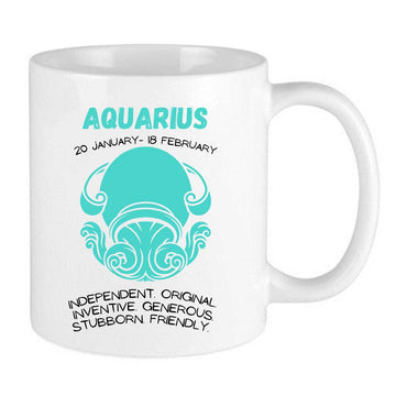 blue horoscope zodiac mug for aquarius with dates and traits