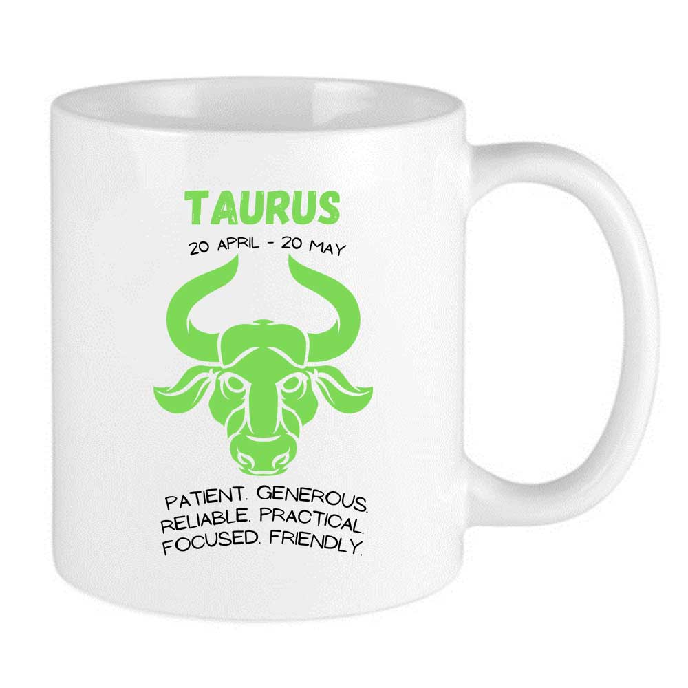 green zodiac bull taurus mug with taurus dates and taurus traits