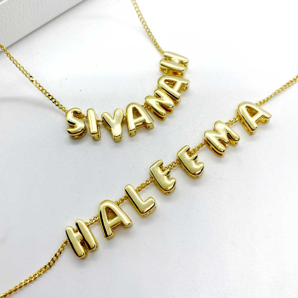 18ct gold plated bubble letter charm necklace name necklace for women