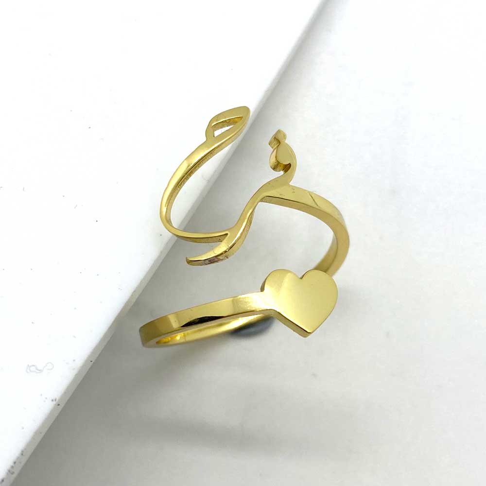 personalised adjustable ring in urdu with heart in 18ct gold plating for women
