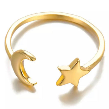 18ct gold plated moon and star resizable ring for women