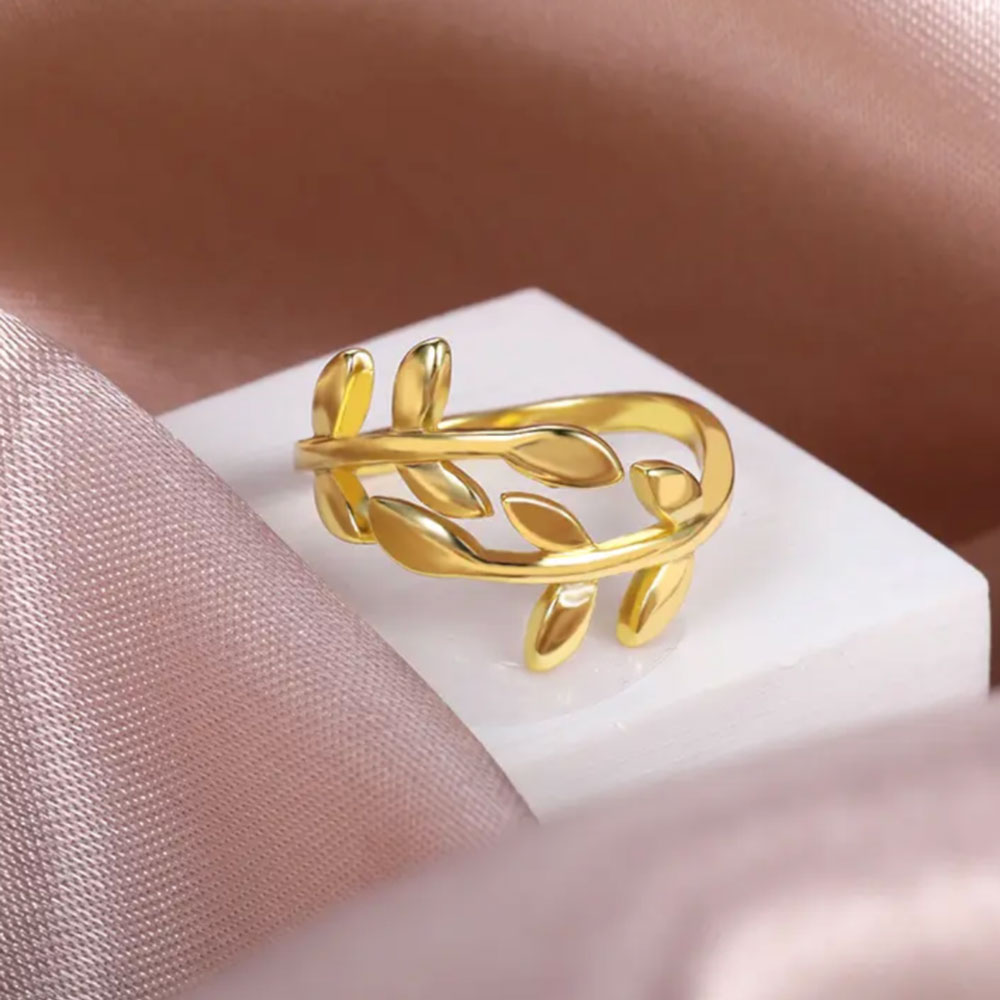 18ct gold plated resizable ring with olive branch design