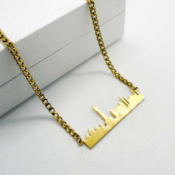 skyline of pakistan necklace with landmarks of badshahi mosque and masjids in 18ct gold plated necklace for women