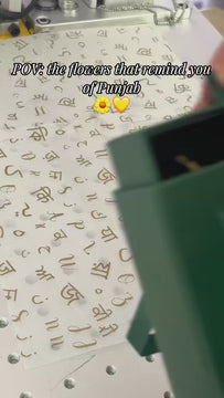 revealing a pendant in a gift box with the line art drawing of sarson flowers of punjab